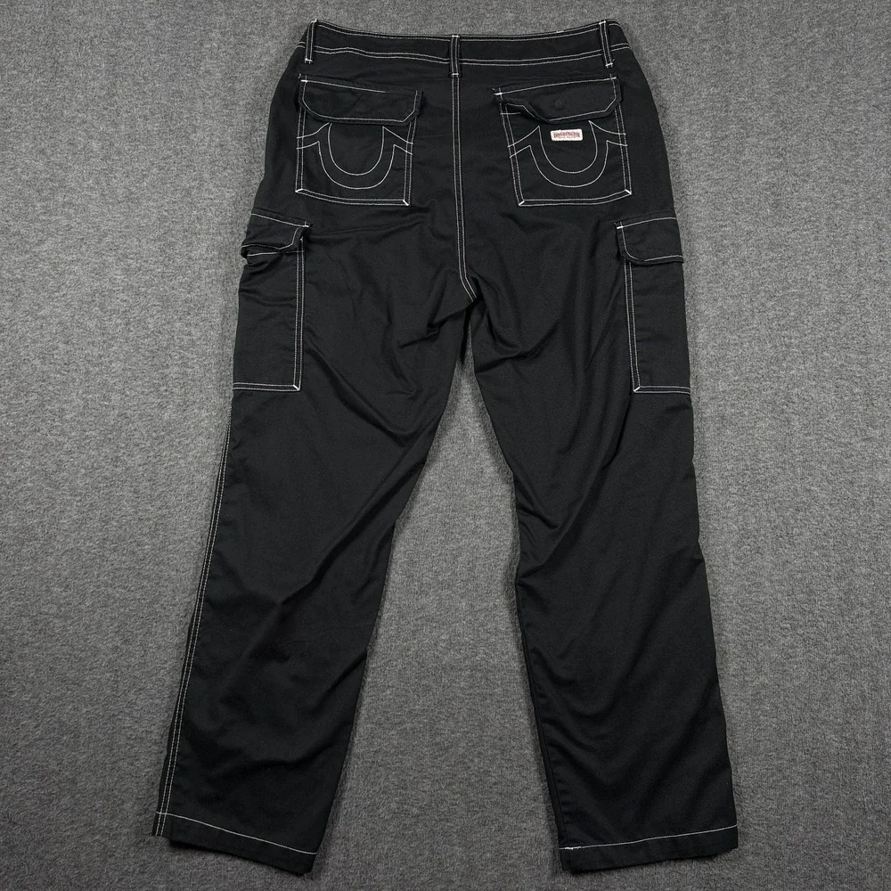 True Religion Cargo Pants Mens 34x31 Jet Black Relaxed Fit Performance Stretch